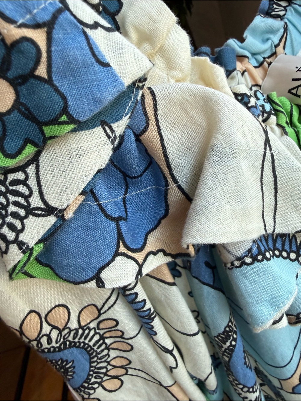 Alemais Cold-Shoulder Floral Midi Dress - Blue, White & Green - Picture 9 of 10